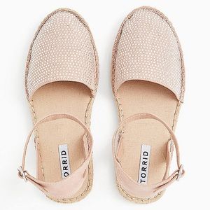 Blush pink faux suede rhinestone espadrille flat